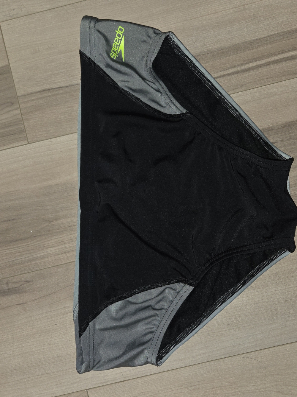 Speedo Black & Gray Swim Brief with Lime Logo
